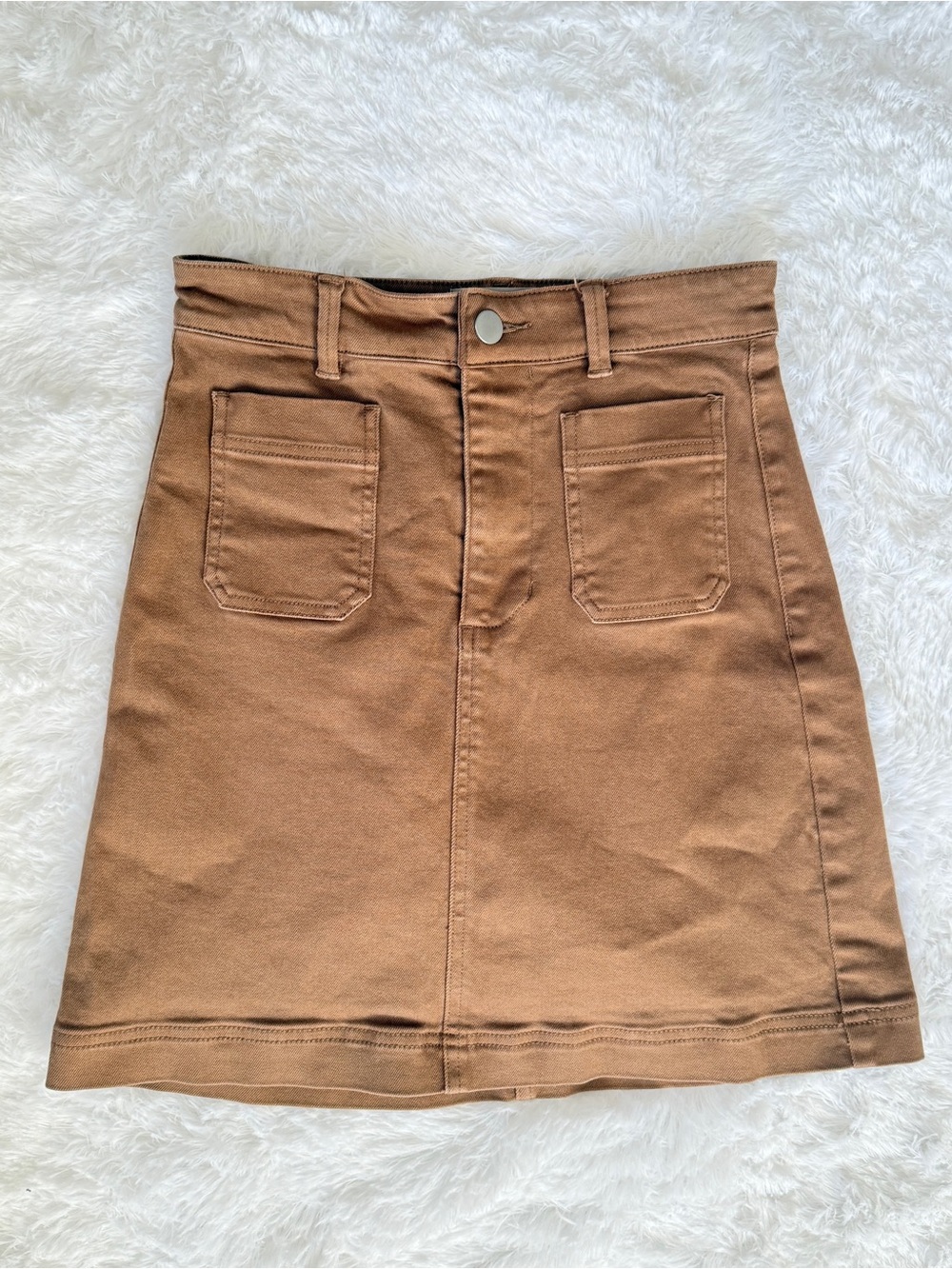 Everlane Camel Brown A-Line Mini Skirt with Front Pockets